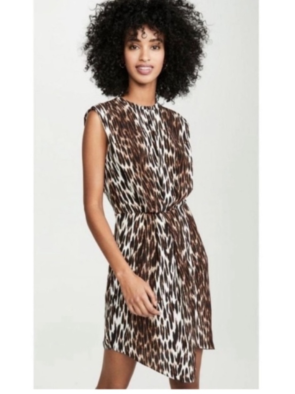 L’Agence Cipriana Leopard Silk Wrap Asymmetrical Mini Dress Size 8
